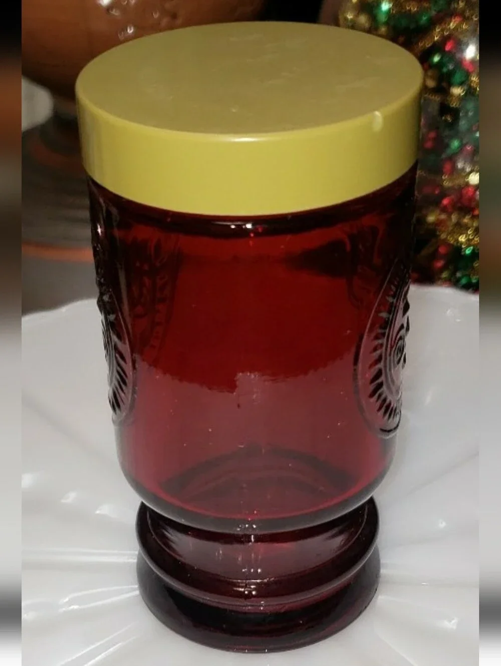 Vintage Ruby Red Wheaton Jar With Screw Top Lid